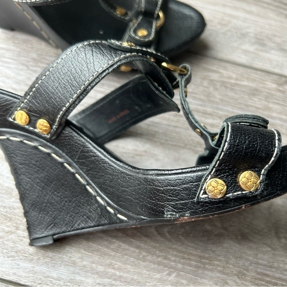 BCBGMAXAZRIA Ma-dara Black Buffalo Wedge Sandals  All Leather - Picture 15 of 16
